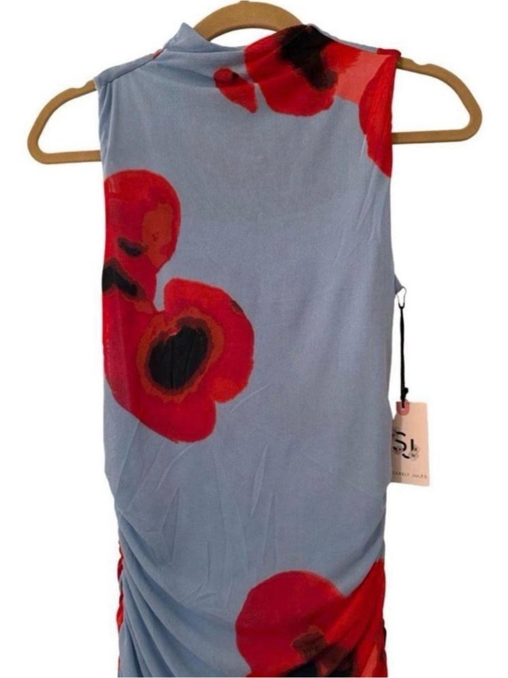 Sincerely Jules Light Blue Maxi Dress with Red Floral Print - Picture 3 of 7
